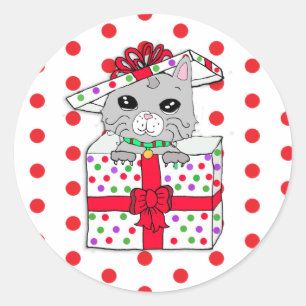 Sweet Kitten in Christmas Geschenkboxen mit Polka  Runder Aufkleber