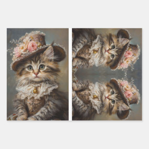 Sweet Kitten Vintag Dress Decoupage Paper Geschenkpapier Set