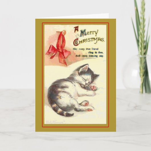 Sweet Kitten Vintage Weihnachtskarten Feiertagskarte (Vorderseite)