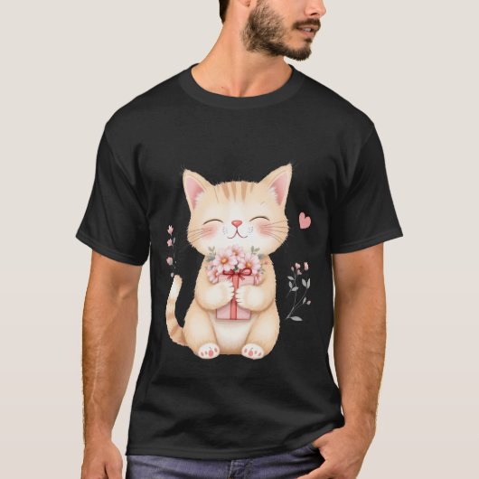 Sweet Kitten with Flowers and Gift Box ✨🐾🌸 T-Shirt (Vorderseite)