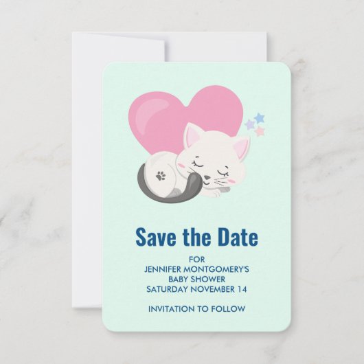 Sweet Kitty Cat Schlafen mit einem großen Herz Save The Date (Vorderseite)