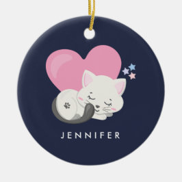 Sweet Kitty Cat Schlafen mit einem großen rosa Her Keramik Ornament