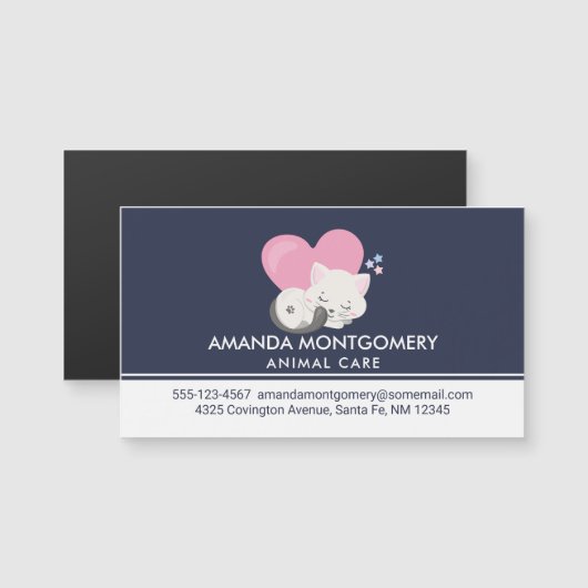 Sweet Kitty Cat Schlafen mit einem großen rosa Her Magnetkarte (Vorne/Hinten)