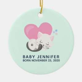 Sweet Kitty Cat Schlafen mit einem Heart Baby Birt Keramik Ornament