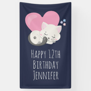 Sweet Kitty Cat Schlafen mit rosa Herz Geburtstag Banner