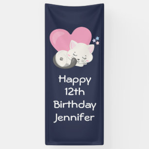 Sweet Kitty Cat Schlafen mit rosa Herz Geburtstag Banner