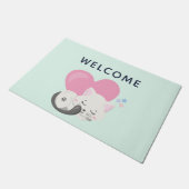 Sweet Kitty Cat Schlafen mit rosa Herz Willkommen Fußmatte (Schrägansicht)