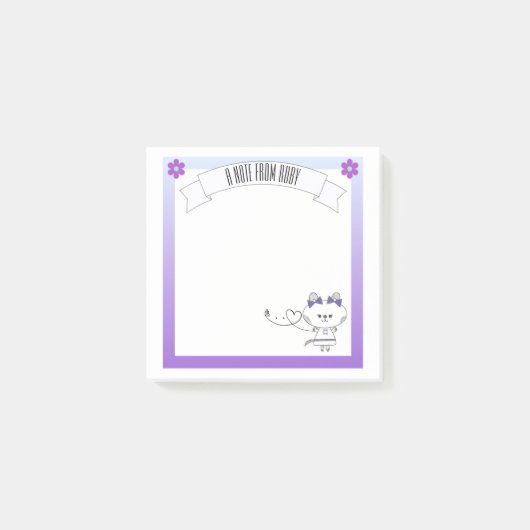 Sweet Kitty Graphic Lila Border Personalisiert Post-it Klebezettel (Vorderseite)