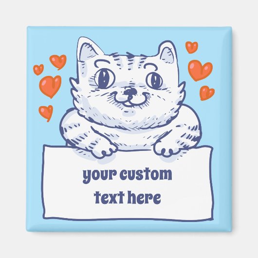 Sweet kitty holds blank banner cartoon magnet (Vorne)