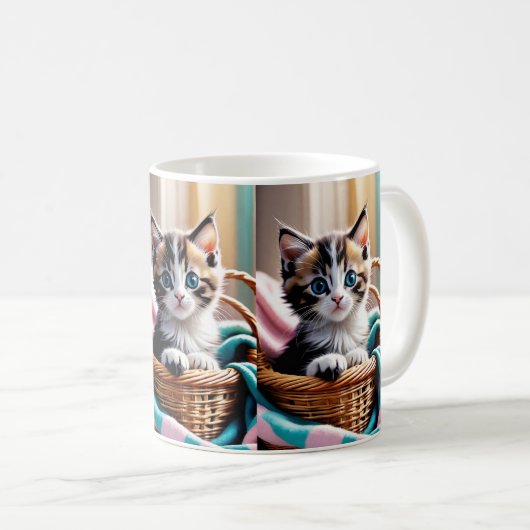 Sweet Kitty in a Basket - Gemütlicher Moment Kaffeetasse (VorderseiteRechts)