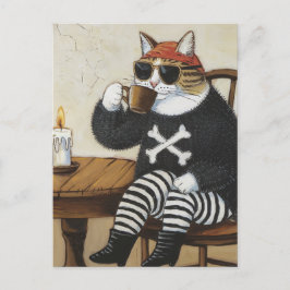 Sweet Kitty Pirate in fuzzy schwarzen Pullover Kaf Postkarte
