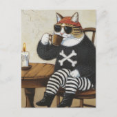 Sweet Kitty Pirate in fuzzy schwarzen Pullover Kaf Postkarte (Vorderseite)