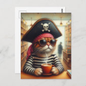 Sweet Kitty Pirate mit einem Kaffee in einem Buchl Postkarte (Vorne/Hinten)