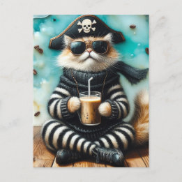 Sweet Kitty Pirate mit Kaffee Postkarte