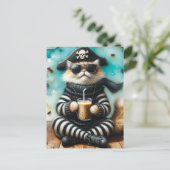Sweet Kitty Pirate mit Kaffee Postkarte (Stehend Vorderseite)