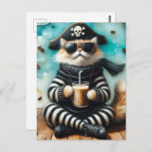Sweet Kitty Pirate mit Kaffee Postkarte (Vorne/Hinten)