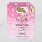 Sweet kleine Baby rosa Sterne und Mond Mädchen Inv Einladung (Vorne/Hinten)