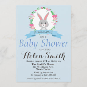 Sweet kleines Bunny mit Blumenkranz Babydusche Einladung