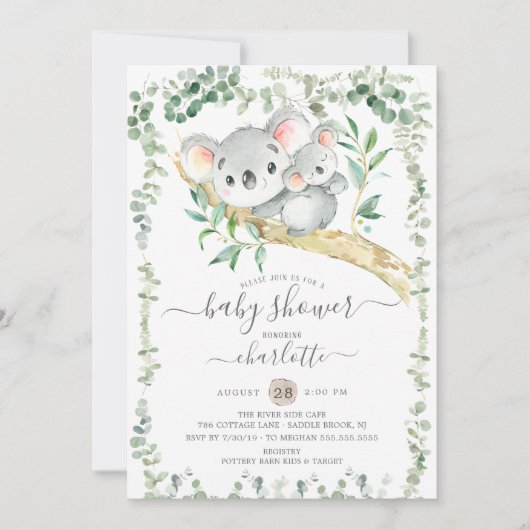 Sweet Koala Bear Baby Dusche Einladung (Vorderseite)