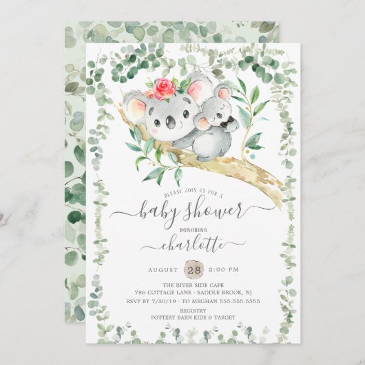 Sweet Koala Bear Boys Kinderdusche Einladung (Vorne/Hinten)