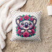 Sweet Koala with Pink Rose Wreath Kissen (Decke)