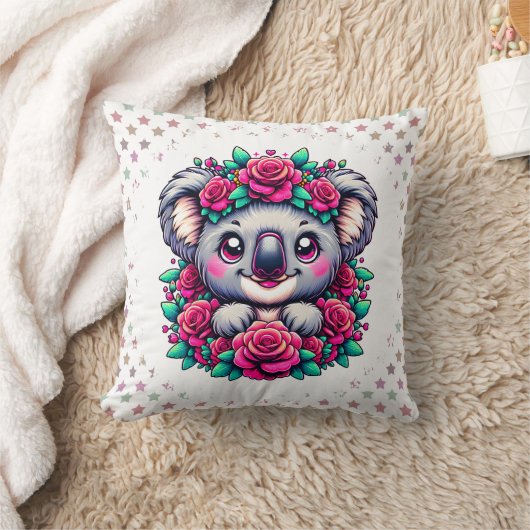 Sweet Koala with Pink Rose Wreath  Kissen (Decke)