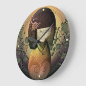 Sweet Kokeshi Doll Personalized Monogram Große Wanduhr (Winkel)