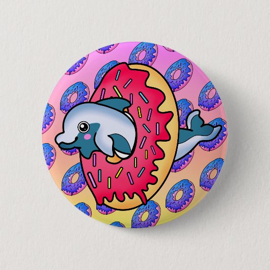 Sweet Lächeln Dolphin in Niedlich rosa Donut Button (Vorderseite)
