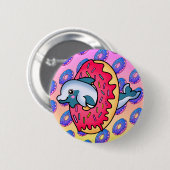 Sweet Lächeln Dolphin in Niedlich rosa Donut Button (Vorne & Hinten)
