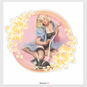 Sweet Lady mit Katzenaufklebern und Etiketten