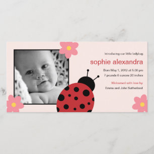 Sweet Ladybug Baby Girl Birth Ankündigung