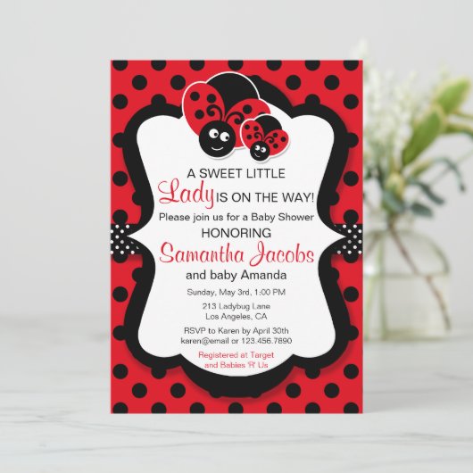 Sweet Ladybug Girl Babydusche Einladung (Stehend Vorderseite)