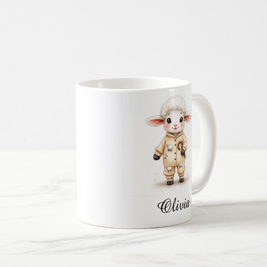 Sweet Lamb in Christmas Pajamas Custom Name Mug Kaffeetasse (VorderseiteRechts)