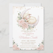 Sweet Lamb Moon Chic Pink Blush Blues Baby Dusche Einladung (Vorderseite)