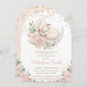 Sweet Lamb Moon Pink Blush Bloral Baby Showarm Einladung (Vorne/Hinten)