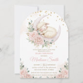 Sweet Lamb Moon Pink Blush Bloral Baby Showarm Einladung (Vorderseite)