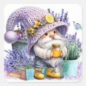 Sweet Lavender Gnome Quadratischer Aufkleber (Vorderseite)