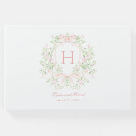 Sweet Leaf Wappen mit rosa Bogen | Monogramm-Hochz Gästebuch