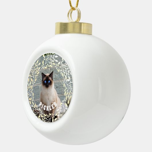 Sweet Leafy Botanical Wreath Pet Cat Holiday Keramik Kugel-Ornament (Rechts)