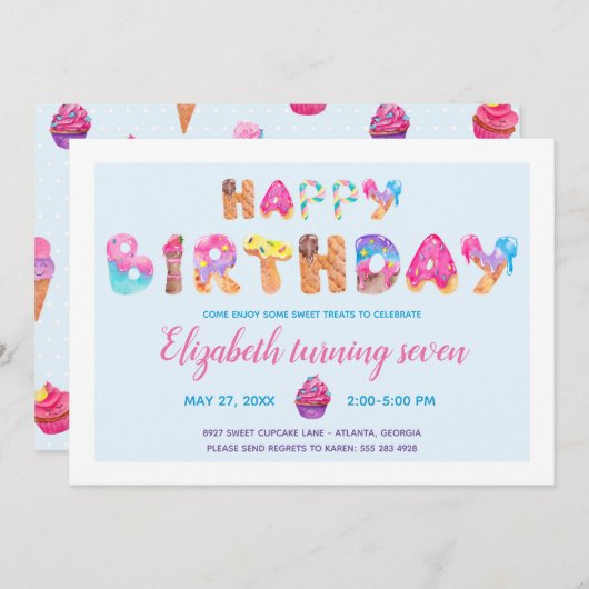 Sweet Leckerei Geburtstagsparty Einladung (Vorne/Hinten)