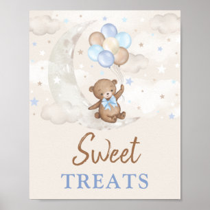 Sweet Leckereien Moon Teddy Bär Blue Brown Balloon Poster