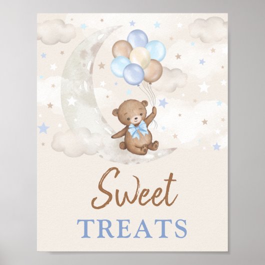 Sweet Leckereien Moon Teddy Bär Blue Brown Balloon Poster (Vorne)