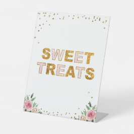 Sweet Leckereien Pink Gold Floral Geburtstagsschil Sockelschild