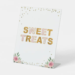Sweet Leckereien Pink Gold Floral Geburtstagsschil Sockelschild