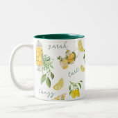 Sweet Lemon Botanical Watercolor Personalisiert Zweifarbige Tasse (Links)