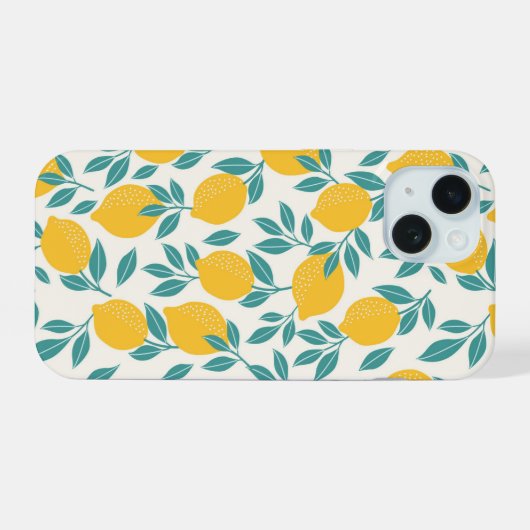 Sweet Lemon Branches Muster iPhone 15 Hülle (Rückseite (Horizontal))