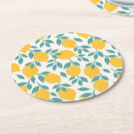 Sweet Lemon Branches Muster Runder Pappuntersetzer (Angewinkelt)