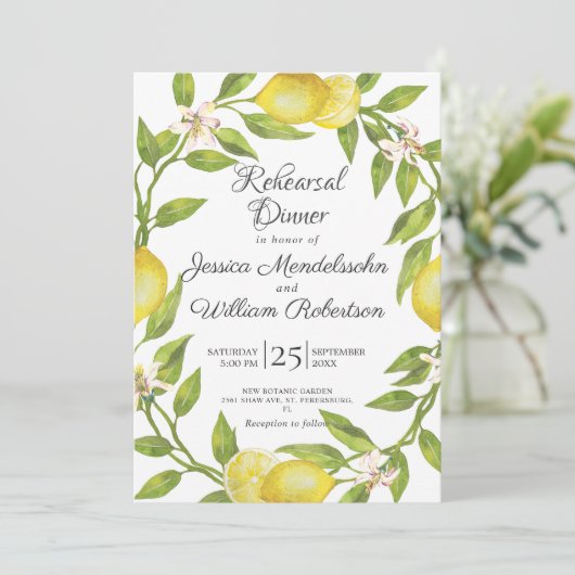 Sweet Lemons Greenerity Wreath Probe Dinner Einladung (Stehend Vorderseite)