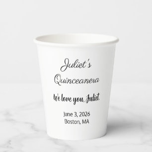 Sweet Letters: Black on White Quinceanera Pappbecher