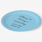 Sweet Letters Blue & Black Wedding Pappteller (Schrägansicht)